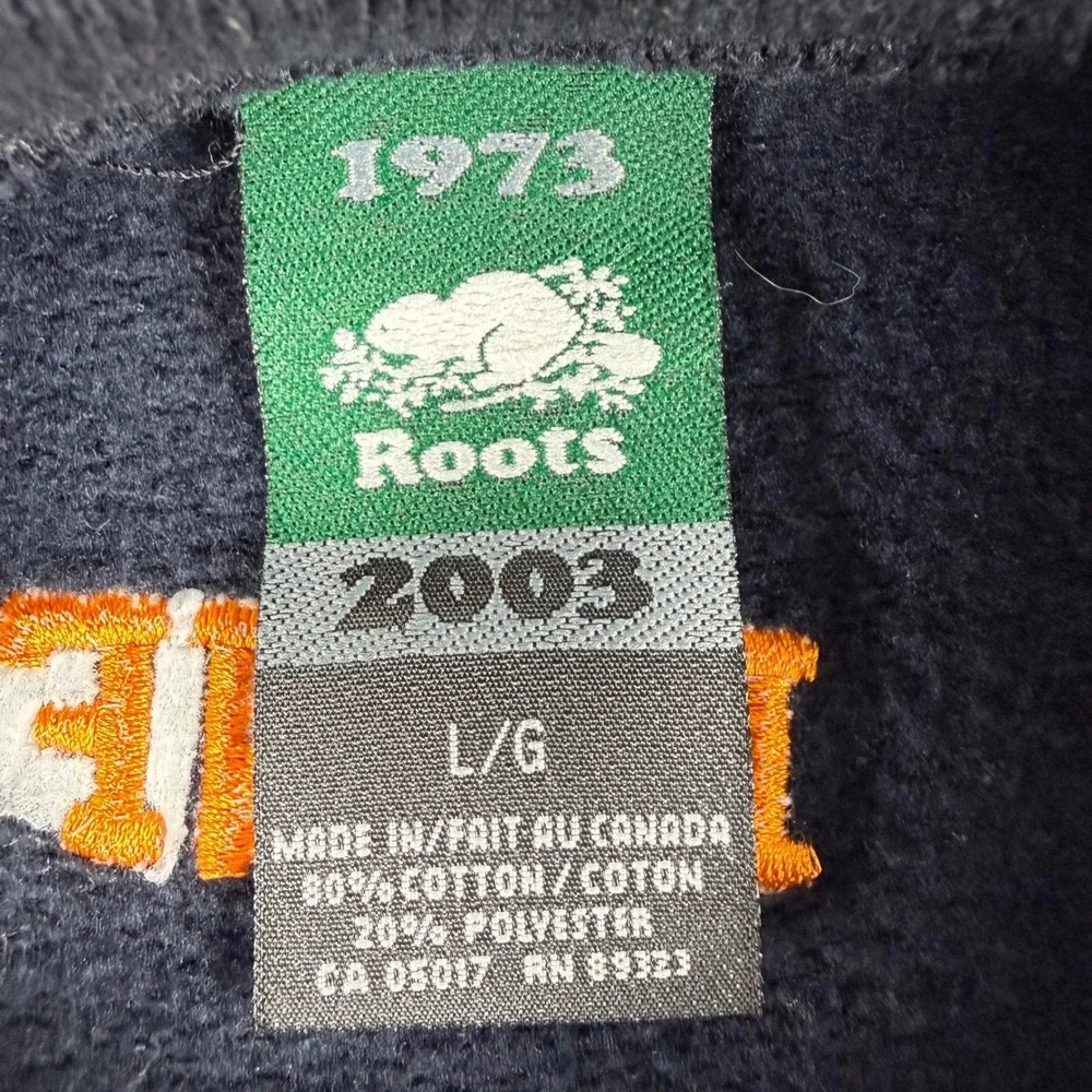 Roots 1973 Crewneck Sweatshirt L Black Gold Varsity Logo Embroidered Y2K 2003